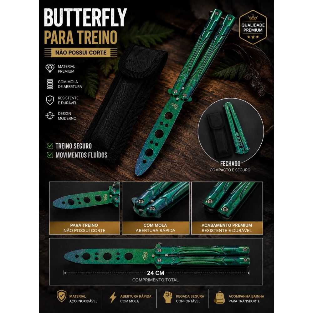 Canivete Butterfly de Treino Premium – Verde Camaleão (24cm)  BSL3