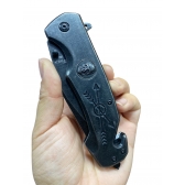 Canivete Semi-automático Lâmina Mista Caveira Total Black L002v