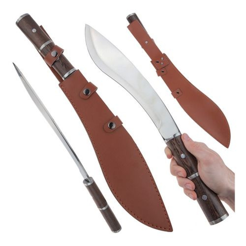 Facão Nepalês Kukri 5mm Dorso Fulltang Caça,com Bainha Couro  SLK-YX07