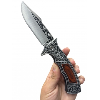 Canivete Damasco Dobrável Trava De Segurança, cabo Aço Inox E Madeira 1826