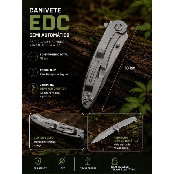 Canivete Aço Inox Flipper Bushcraft C/ Trava Linerlock 999C