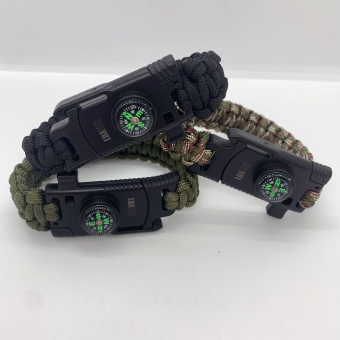 Pulseira Paracord Apito Bússola Lâmina Pederneira Sobrevivencia Camping Trilha