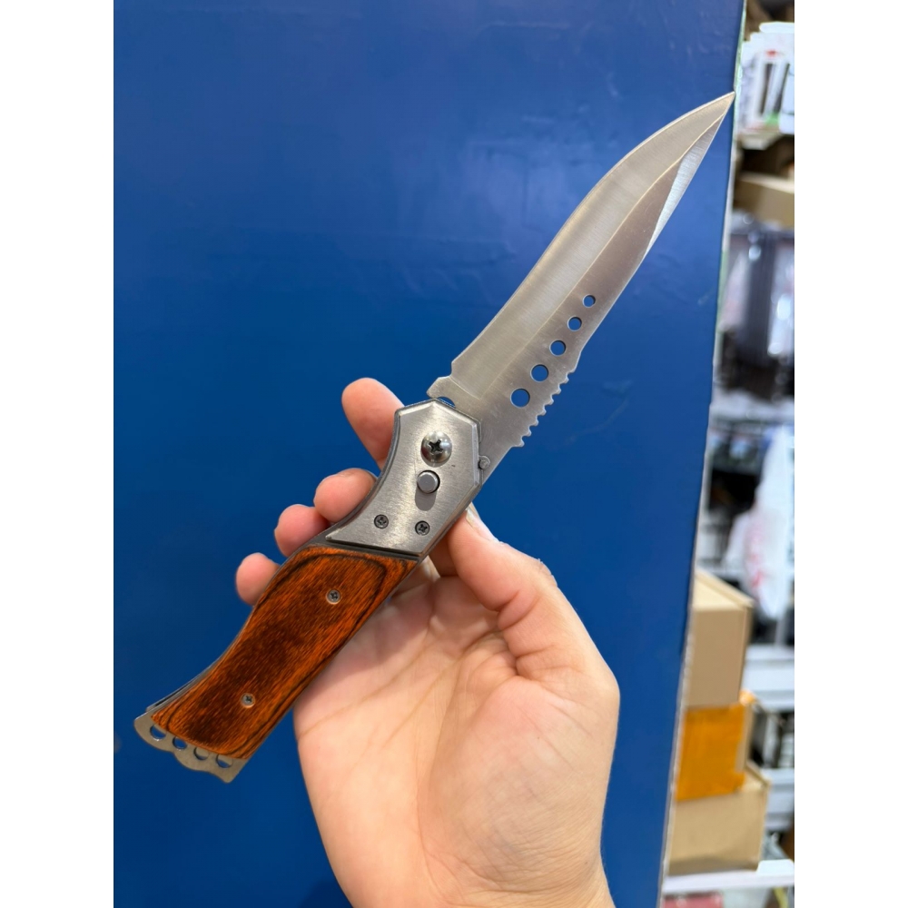 Canivete Automático Aço com Madeira MK 0728