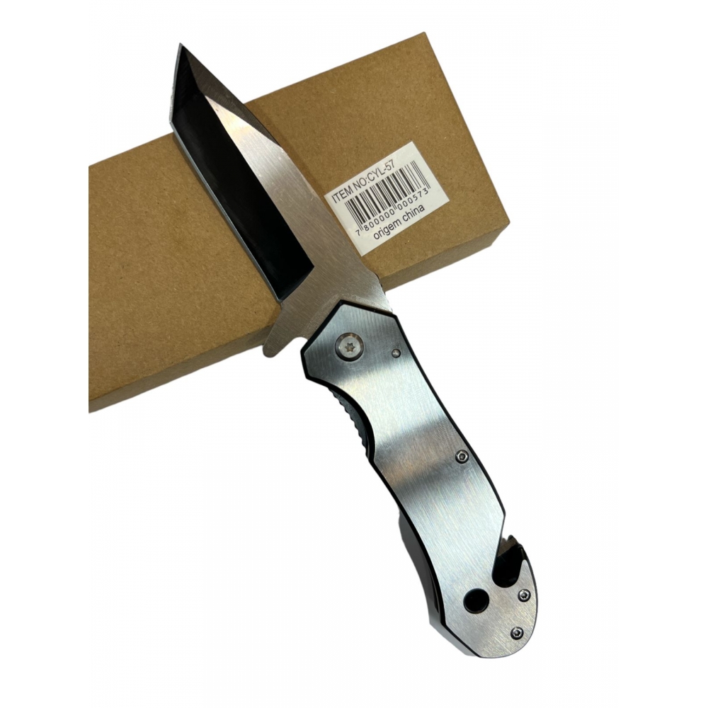 Canivete Prata Tática Kinja SEMI AUTOMATICO  Aço Inox De Bolso C/trava CYL-57