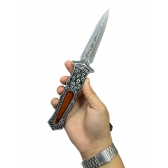 Canivete Luxo Luatek D17  Punhal Semi Automatico Estilo Cavaleiro Asa de Prata