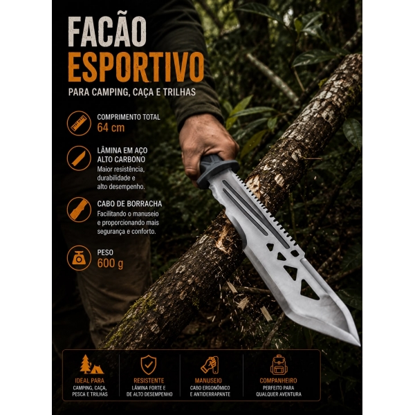 Facão Esportivo Tático 64cm Aço Com Bainha Camping Caça K78