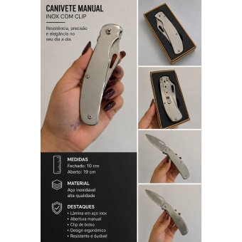 Canivete Manual Inox Com Clip HZ 0017