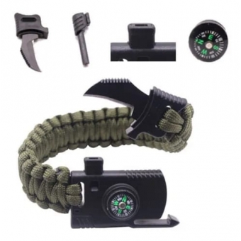 Pulseira Paracord Apito Bússola Lâmina Pederneira Sobrevivencia Camping Trilha