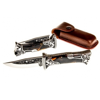 Canivete Tatico Aço Inox Super Luxo Coleção + Bainha Couro RESINA