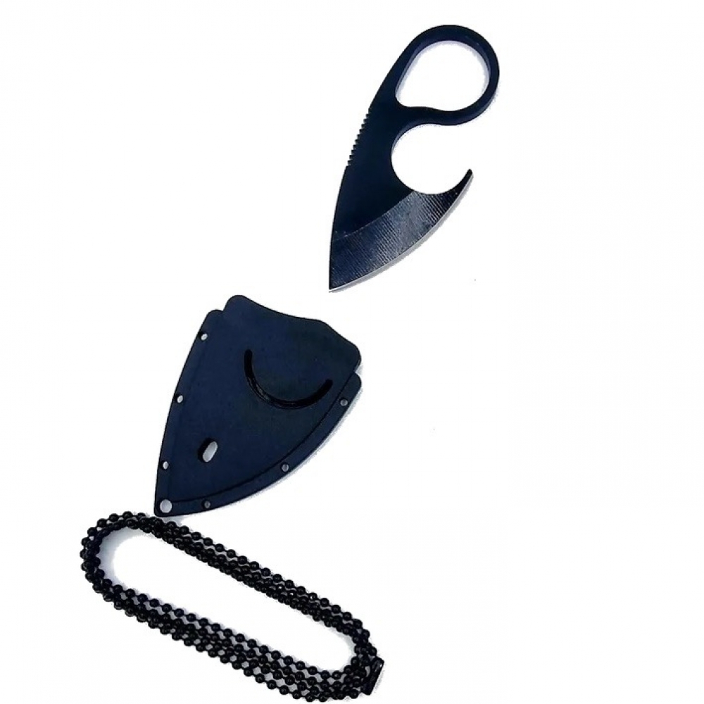 Faca de Pescoço Push Dagger Fulltang Com Colar -  HZ- 1216 - Preto