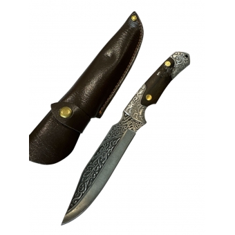 Faca Cabeça De Cobre Em Alto Relevo 24cm Churrasco Multiuso C/ Bainha De Couro FD01