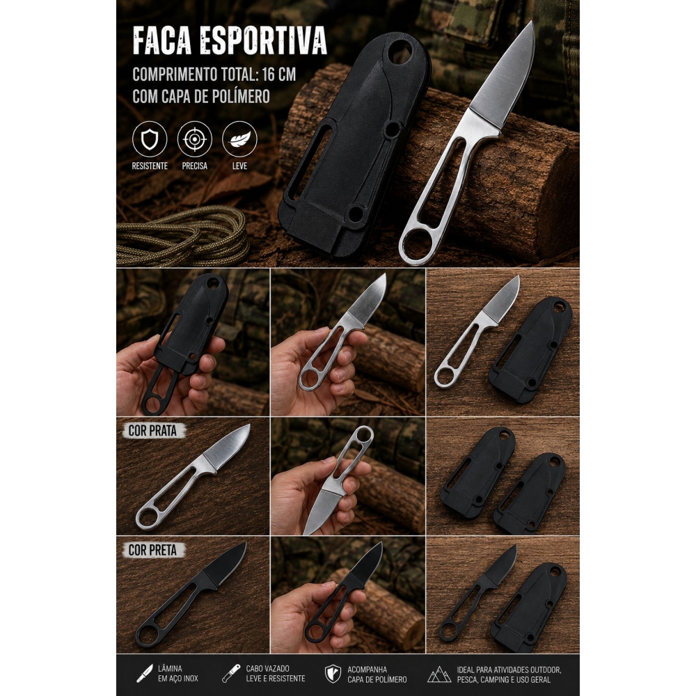 Faca Tática De Lâmina Fixa Para Camping E Uso Diário Com Estojo K139 - PRATA