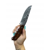 Faca Artesanal Fulltang Tipo  Damasco Premium Cabo Madeira DJ-180