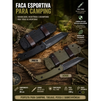 Faca Esportiva Para Camping Tática Full Tang Com Bainha 26cm YX17