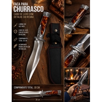 FACA LUXO PARA CHURRASCO – 30CM COM DETALHE EM RESINA 2007