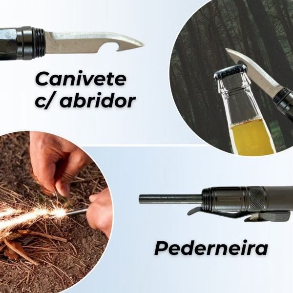 Caneta Tática Multifuncional 6 Funções Bússola Faca e Mais