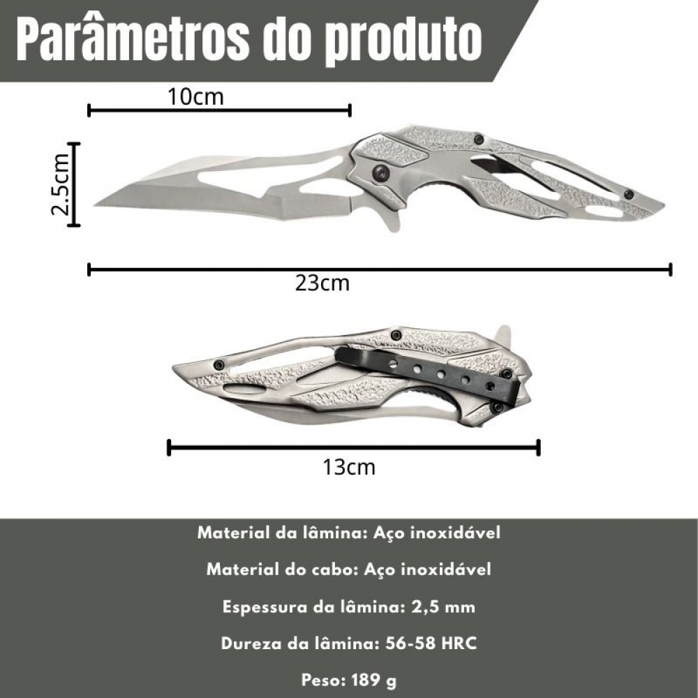 Canivete Tático 23cm em Aço inoxidável com Trava e Clip de Bolso SLK-D260AB