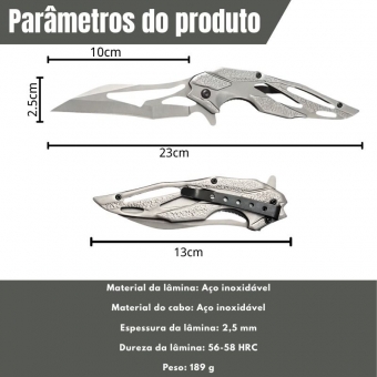 Canivete Tático 23cm em Aço inoxidável com Trava e Clip de Bolso SLK-D260AB