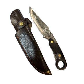 Faca Cabeça De Cobre Em Alto Relevo 24cm Churrasco Multiuso C/ Bainha De Couro FD04