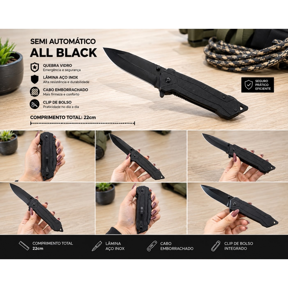 CANIVETE ALL BLACK SEMI AUTOMATICO  DA349