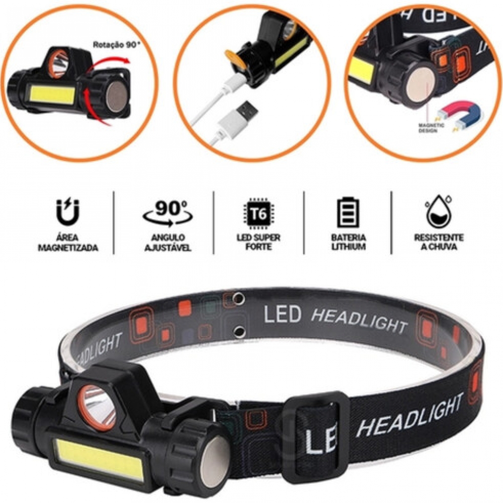 Lanterna de Cabeça LED Carregamento USB KAPBOM - KA-L1518