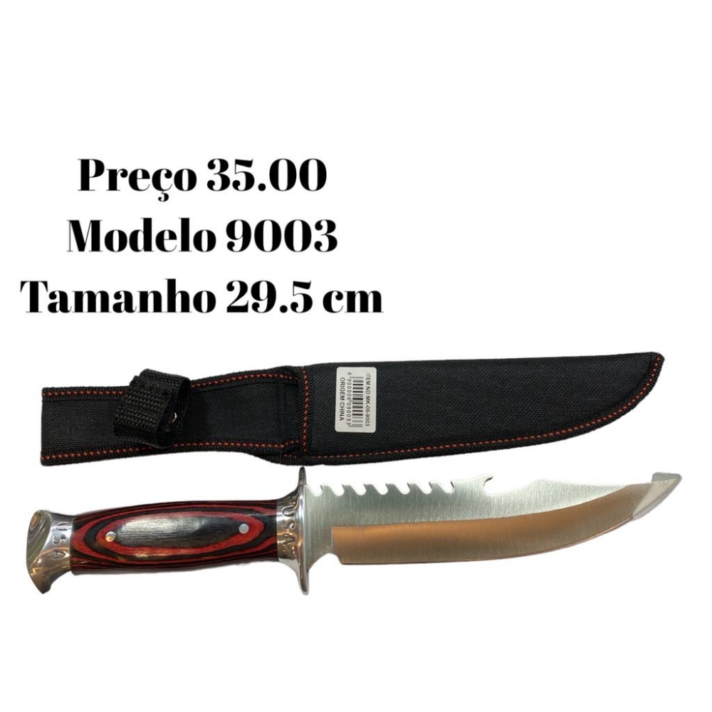 Faca Churrasco Caça  Pesca  Lamina Aço Inox Com serra E Abridor 9003