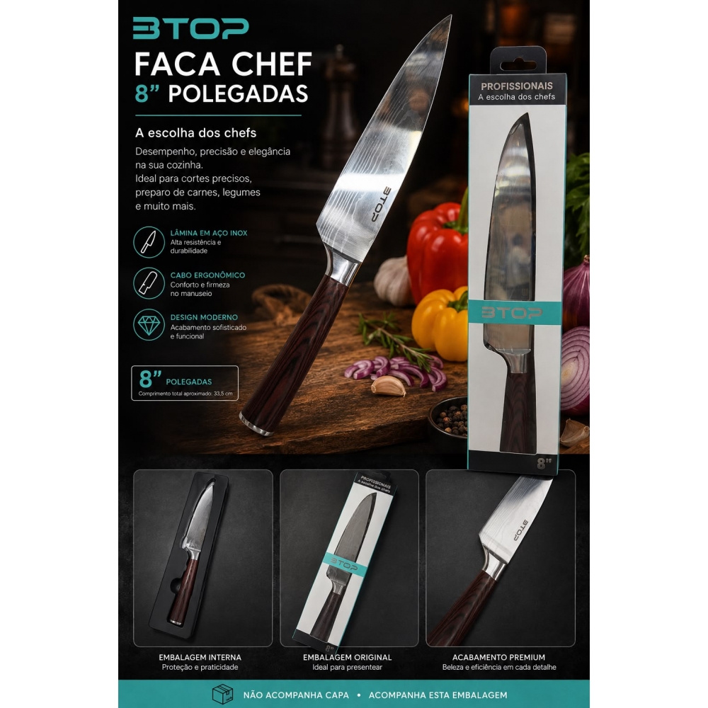 Faca Profissional Cozinha 8 polegadas BTOP 17097