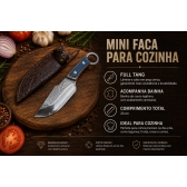 Faca l Espartana Full Tang Aço Inox Cabo Azul + Bainha De Couro Rústica LAF818