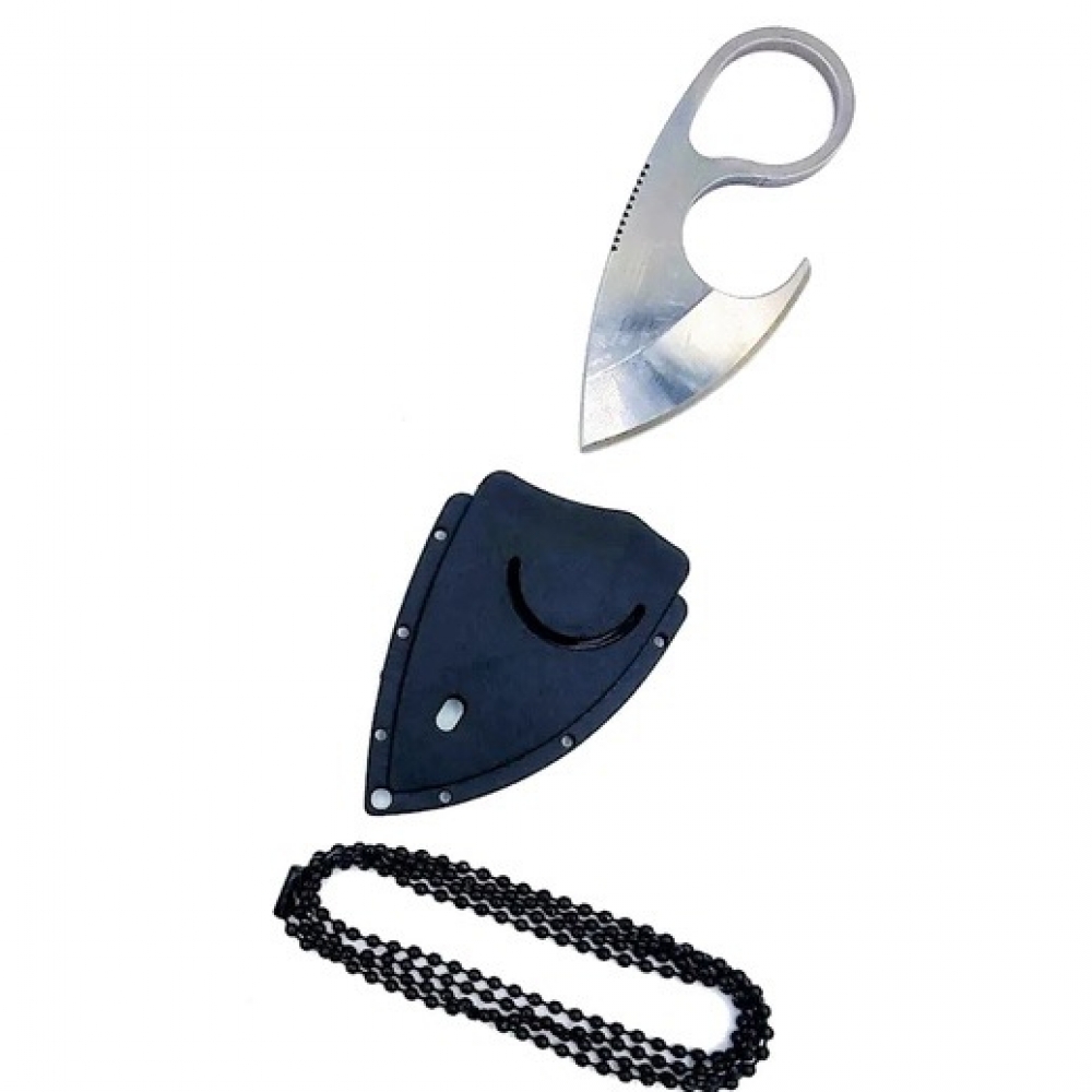 Faca de Pescoço Push Dagger Fulltang Com Colar -  HZ- 1216 - Prata