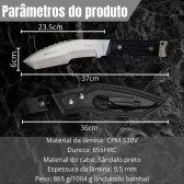Faca de Aço Especial, 37Cm, Cabo Feito em Sândalo Preto DOGLEG-A