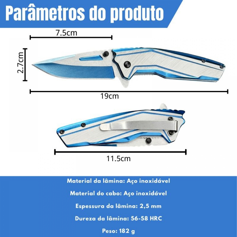 Canivete Semiautomático 19Cm com Trava de Segurança e Clip de Bolso SLK-D258AB