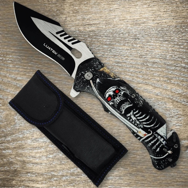 Canivete Com Quebra-Vidro Corta Cinto  Caveira  – SLK D102