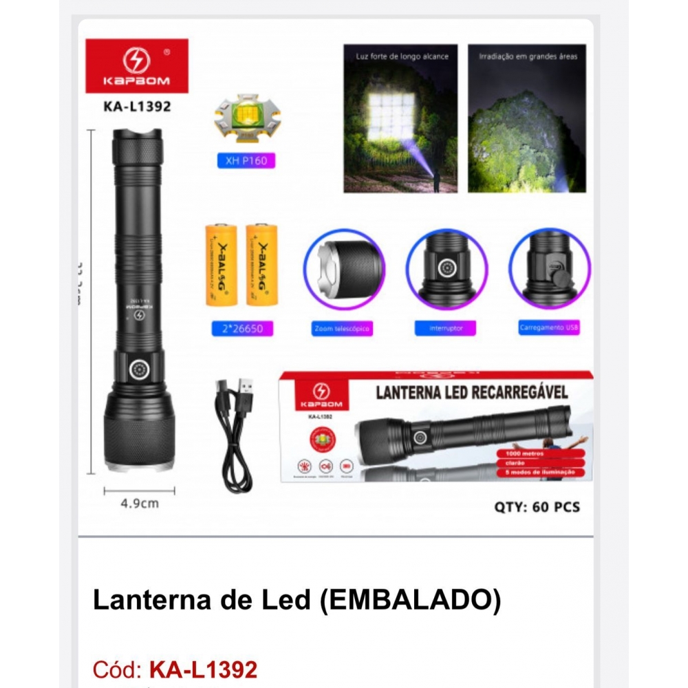 1392Lanterna Led Recarregavel KAPBOM KA-L1392