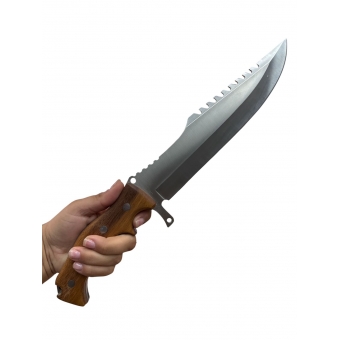 Faca Aço Inox 40cm com Serrilhado no Dorso e Cabo de Madeira Anatômico + Bainha Reforçada TFG11