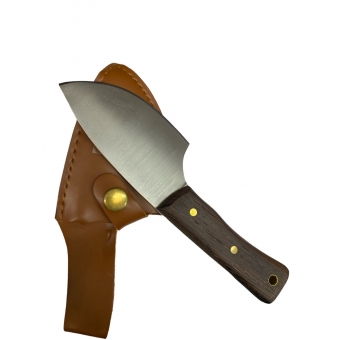 Faca Skinner Inox Inoxidável Cabo Madeira Com Bainha Couro L23