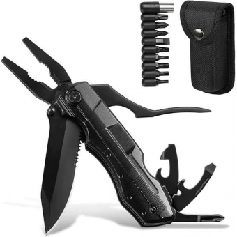 Canivete Alicate Tático Multifuncional 5 em 1 + Kit 9 Bits WSOM Outdoor
