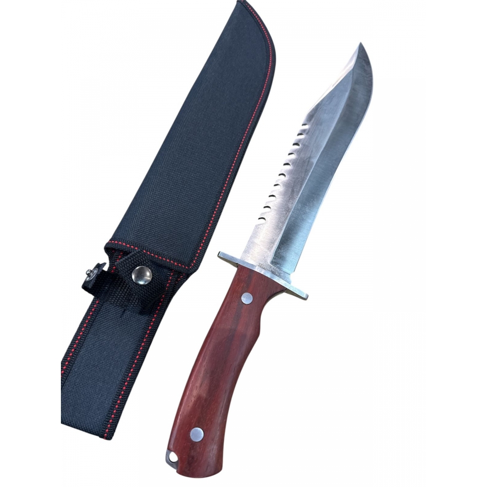 Facão 40cm com Serrilhado no Dorso e Cabo de Madeira Maciça + Bainha reforçada – TFG10