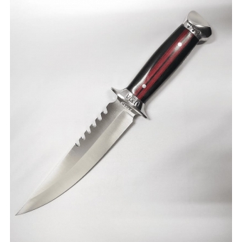 Faca Churrasco Caça e Pesca Cabo Em Madeira Lamina Aço Inox Com serra 0915