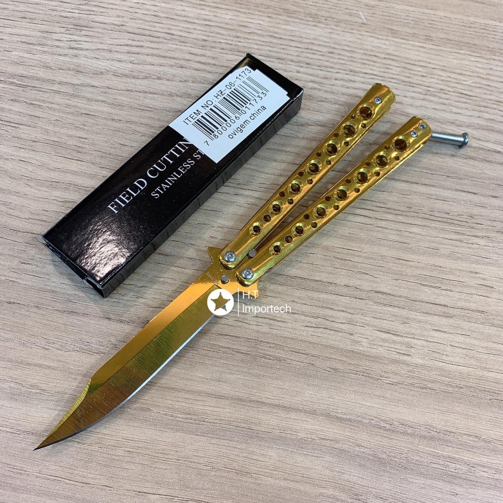 Canivete Butterfly Borboleta Dourado Gold C/clip 1173