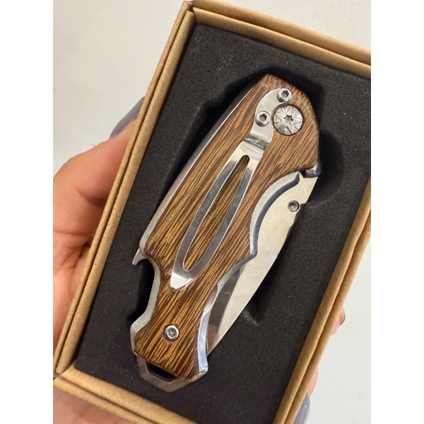Canivete madeira manual com clip e abridor AF16
