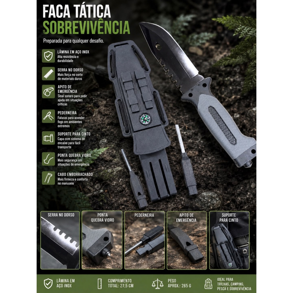 Faca Esportiva Com Bussola Pederneira Apito GK01-B